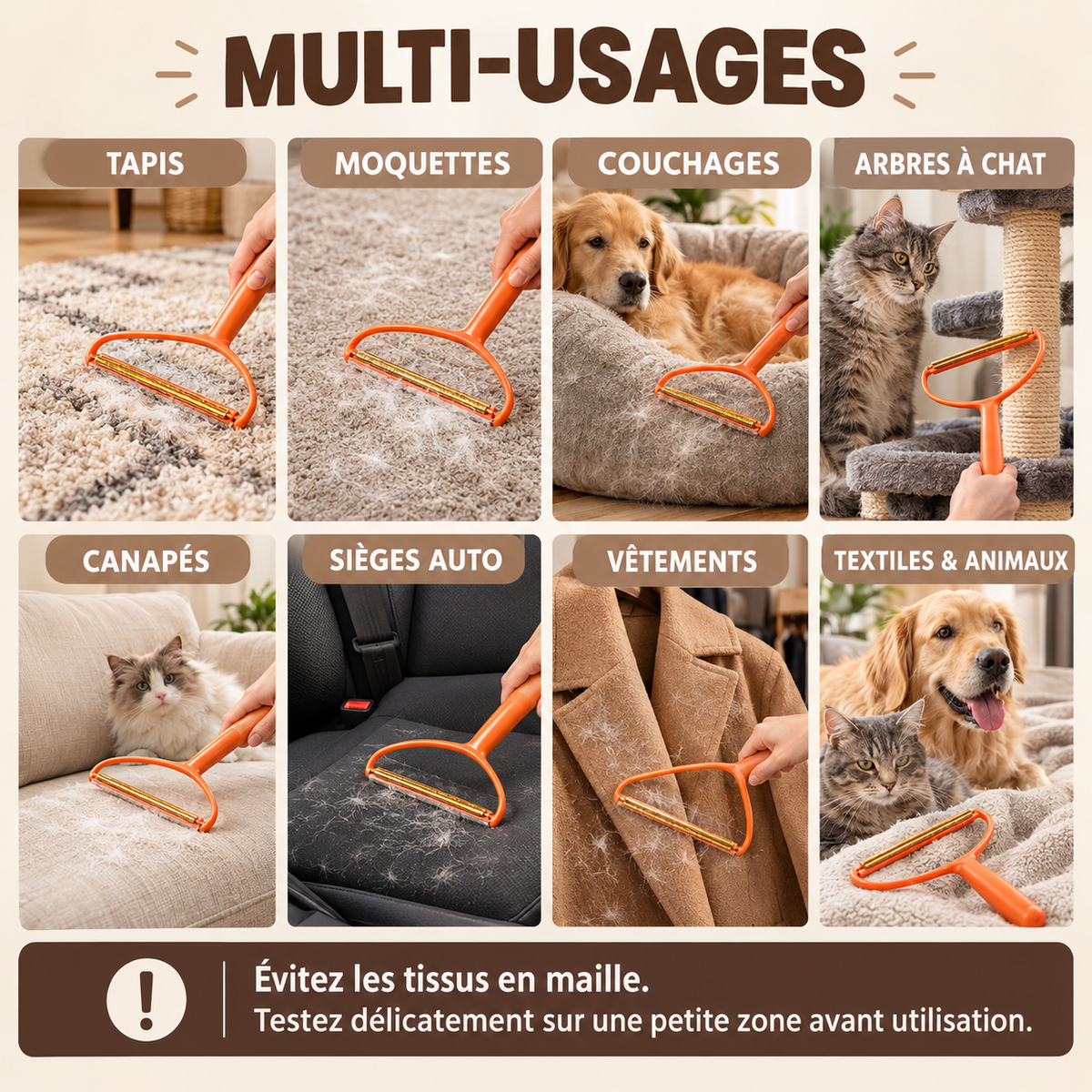 Grattoir anti-poils double face réutilisable